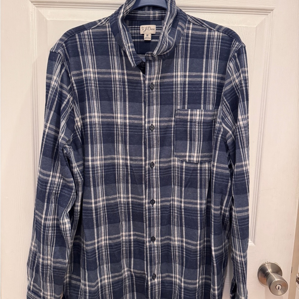 J. Crew Men's Navy and White Plaid Button-Down Shirt